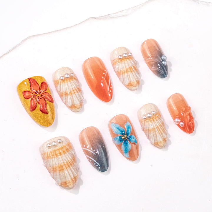 Artistic Seashell-Inspired Press-On Nail Art Set Stornfield