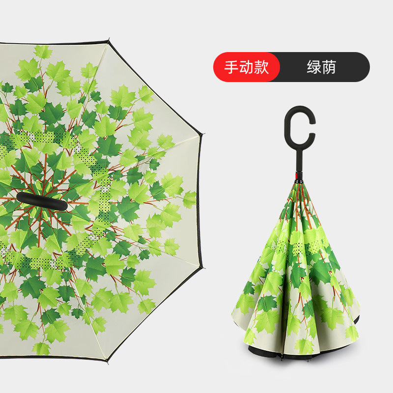 Women Innovative Folding Umbrella with Creative Leaf Graphic Stornfield
