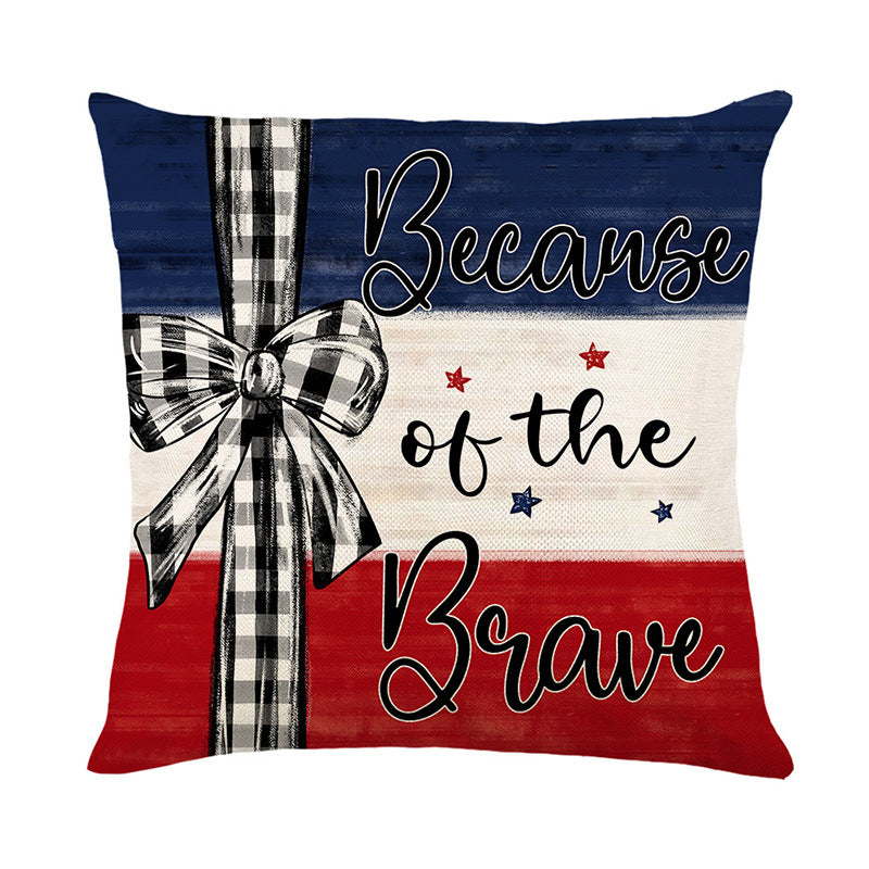 Decorative Cotton-Linen Patriotic Star Ornament Square Throw Pillow Cover