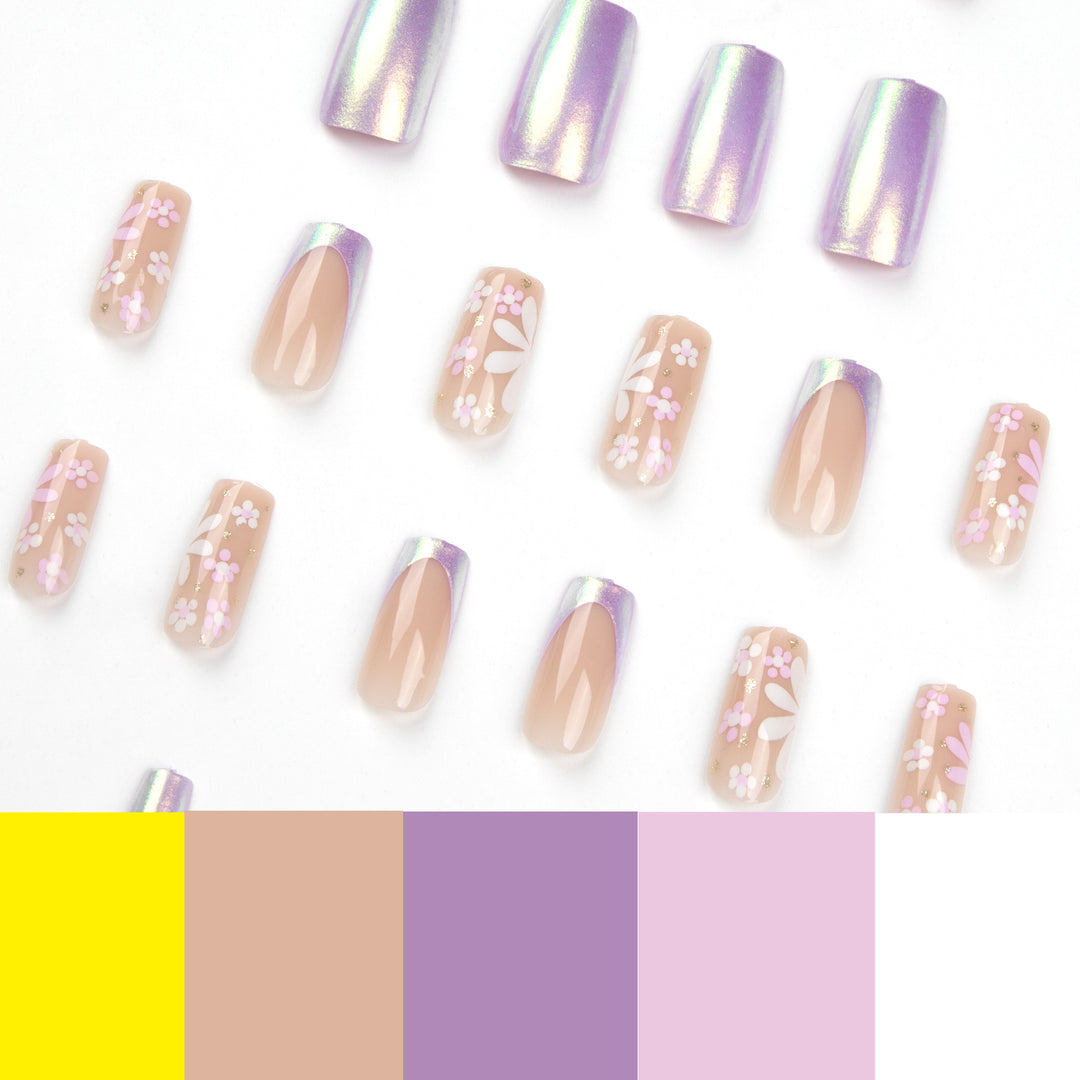 Artificial nail art with floral patterns and shine Stornfield
