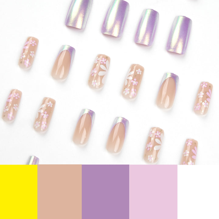 Artificial nail art with floral patterns and shine Stornfield
