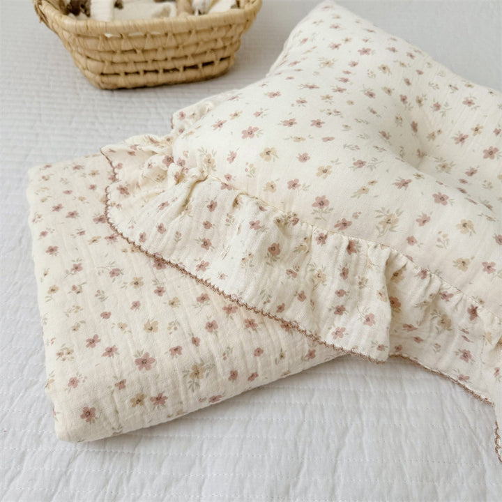Unisex Muslin Blanket with delicate floral design and elegant ruffles Stornfield