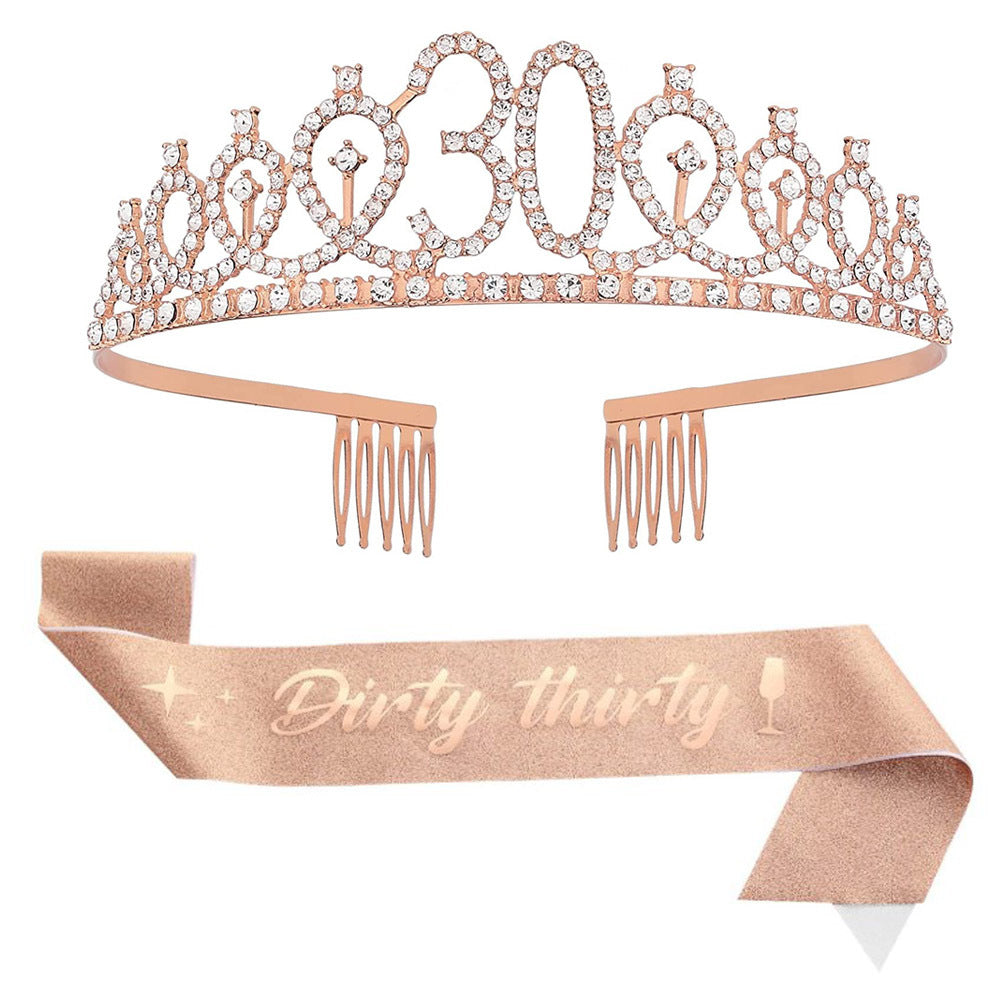 Girl Glittering Birthday Crown and Sash Set Stornfield