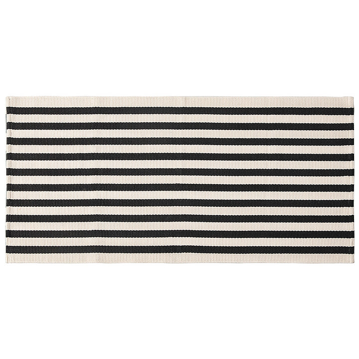 Flat woven runner for living and dining room with modern stripe pattern