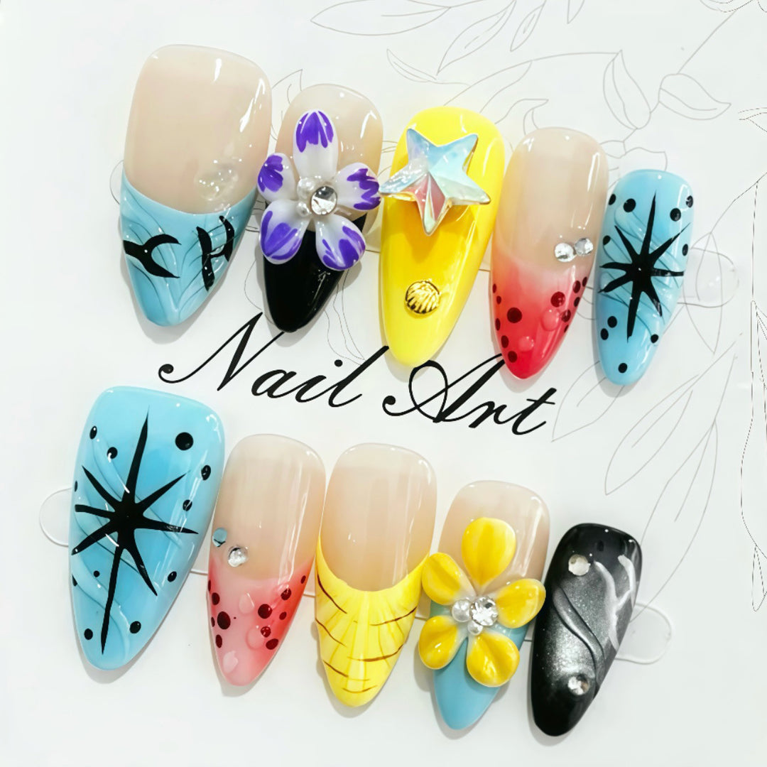 Creative Floral-Themed Press-On Nail Set