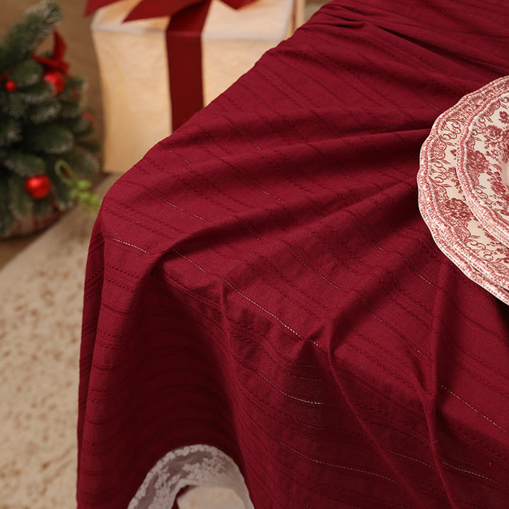 Rectangular festive tablecloth with lace border and fine waffle texture Stornfield