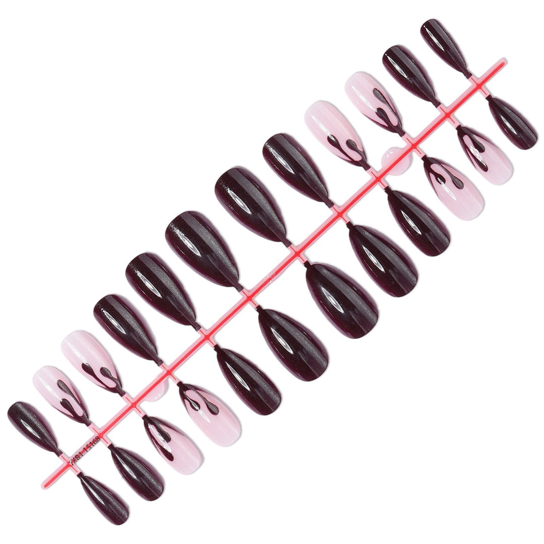 Acrylic Nail Set with Stylish Black-Pink Design Stornfield