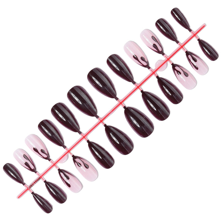 Acrylic Nail Set with Stylish Black-Pink Design Stornfield