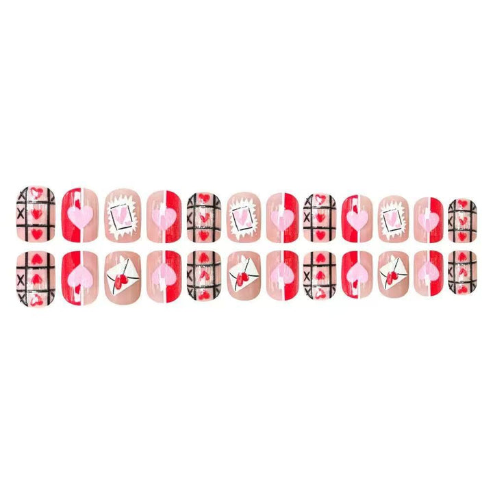 Artificial nail set with romantic heart and envelope motifs Stornfield