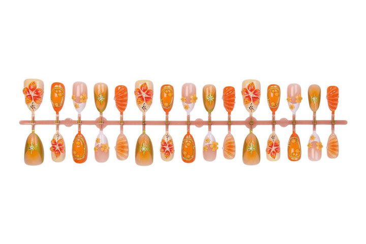 Acrylic nail set with cheerful flower and glitter details Stornfield
