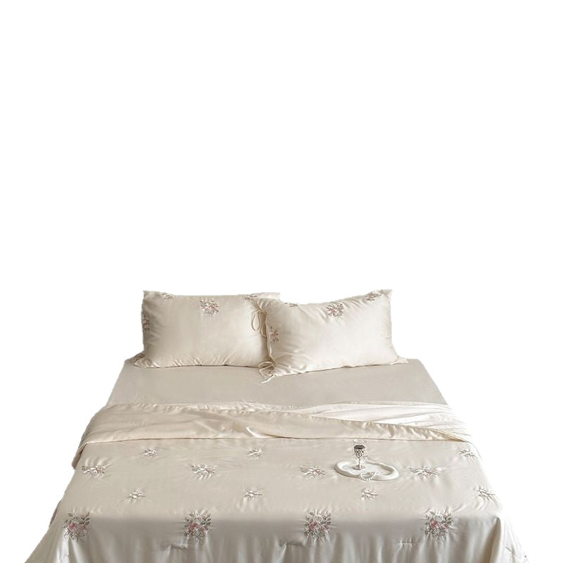 Luxurious satin bedding set with delicate rose embroidery Stornfield