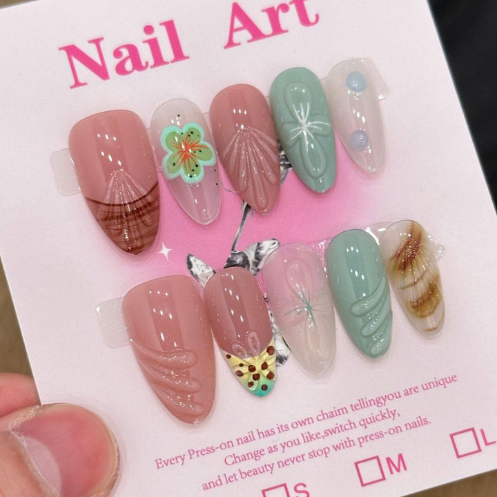 Artistic Floral Press-On Nail Set