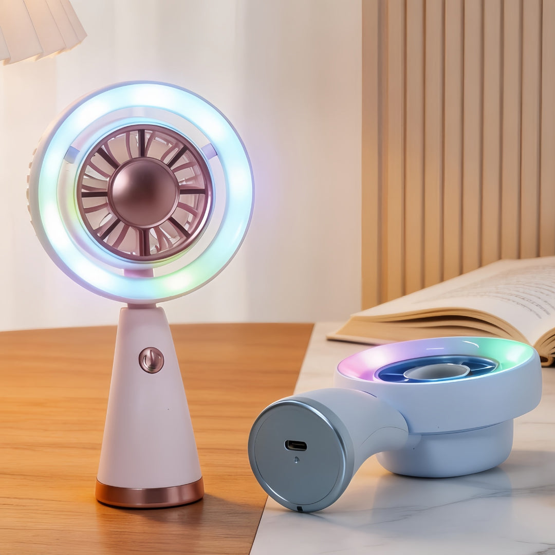 Women Portable RGB Hand Fan with USB Charging Function Stornfield