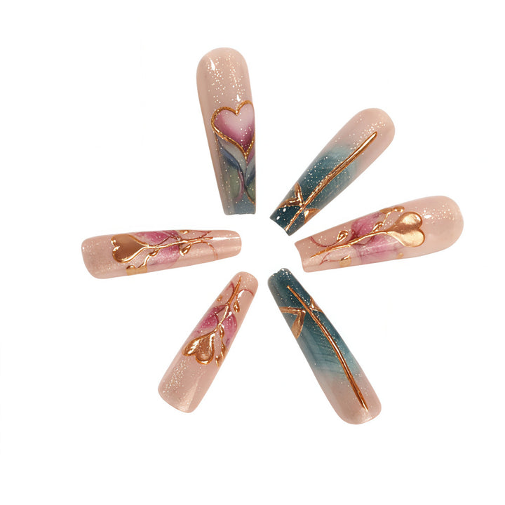 Artificial nails with romantic heart and flower designs Stornfield