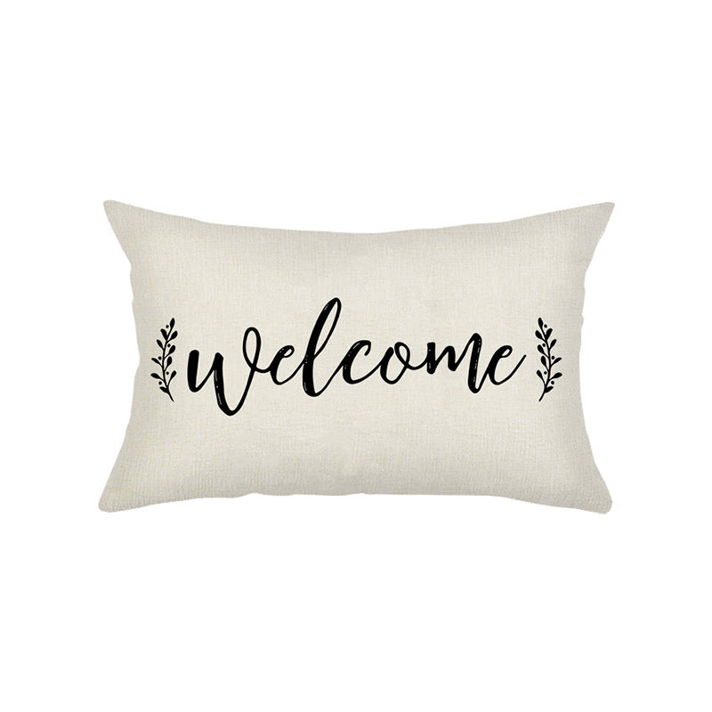 Hand-Lettered Script Lumbar Pillow Cover Linen-Blend with Heart Motif