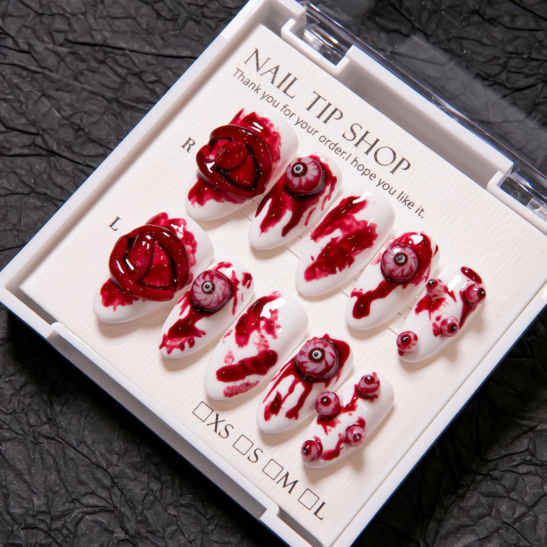 Artistic Horror-Themed Press-On Nail Art