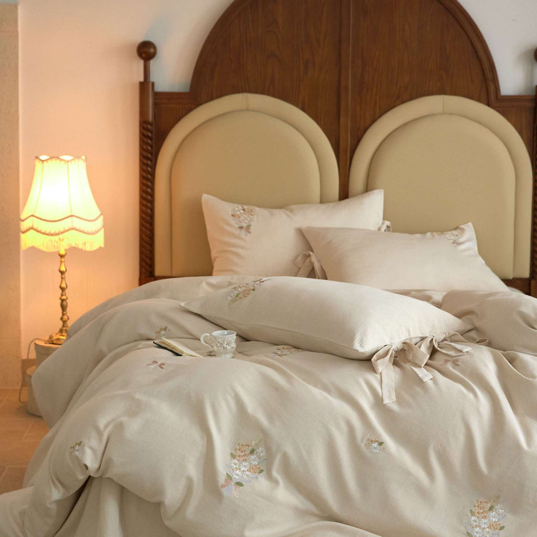 Embroidered Floral Cotton Duvet Cover Set