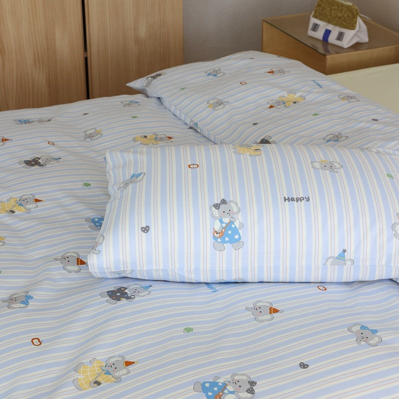 Playful cotton percale bedding set with watercolor dog illustrations