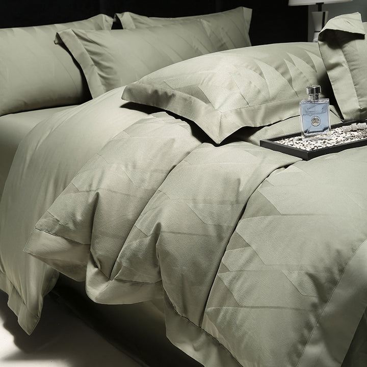 Luxury Jacquard Diamond-Textured Cotton Sateen Duvet Cover Set with Envelope Pillow Shams