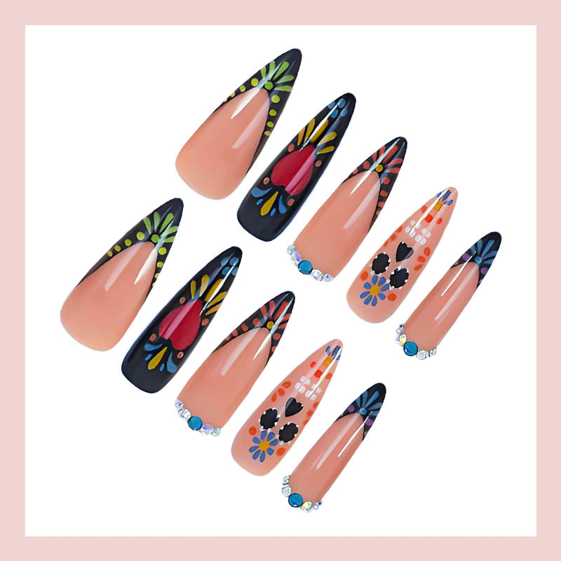 Acrylic nail set with creative and colorful pattern designs Stornfield