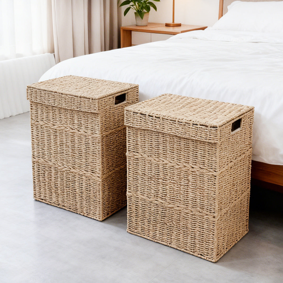 High-quality laundry basket with lid and natural weave Stornfield