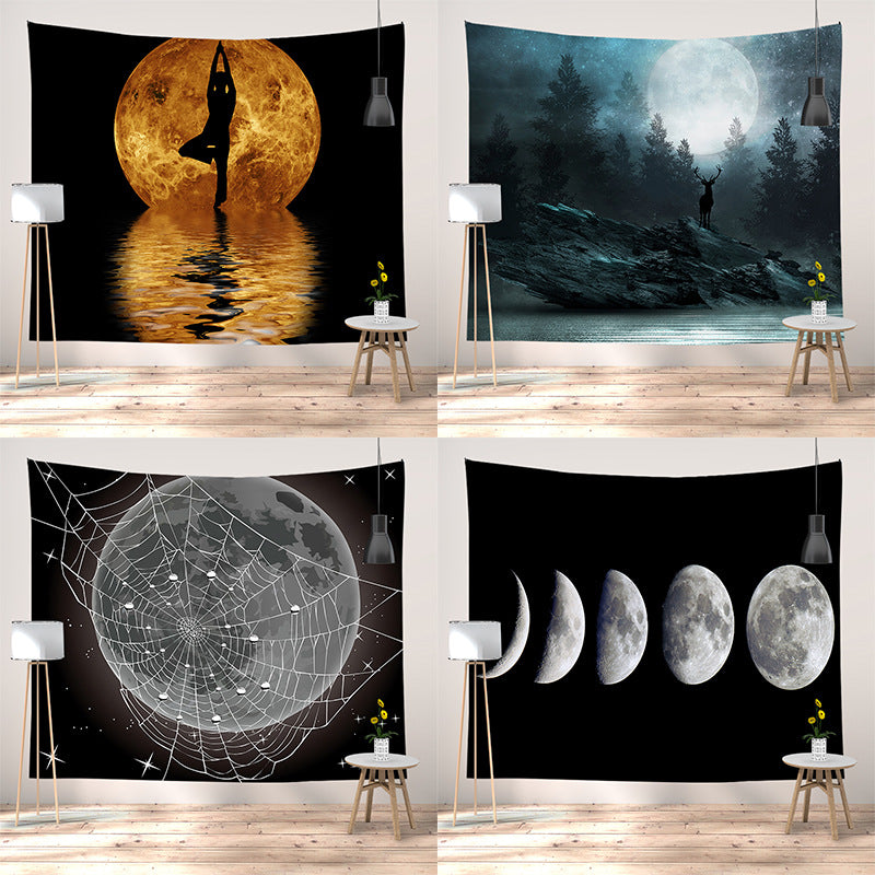 Meditation Yoga Sunset Tapestry Wall Hanging with Silhouette Print