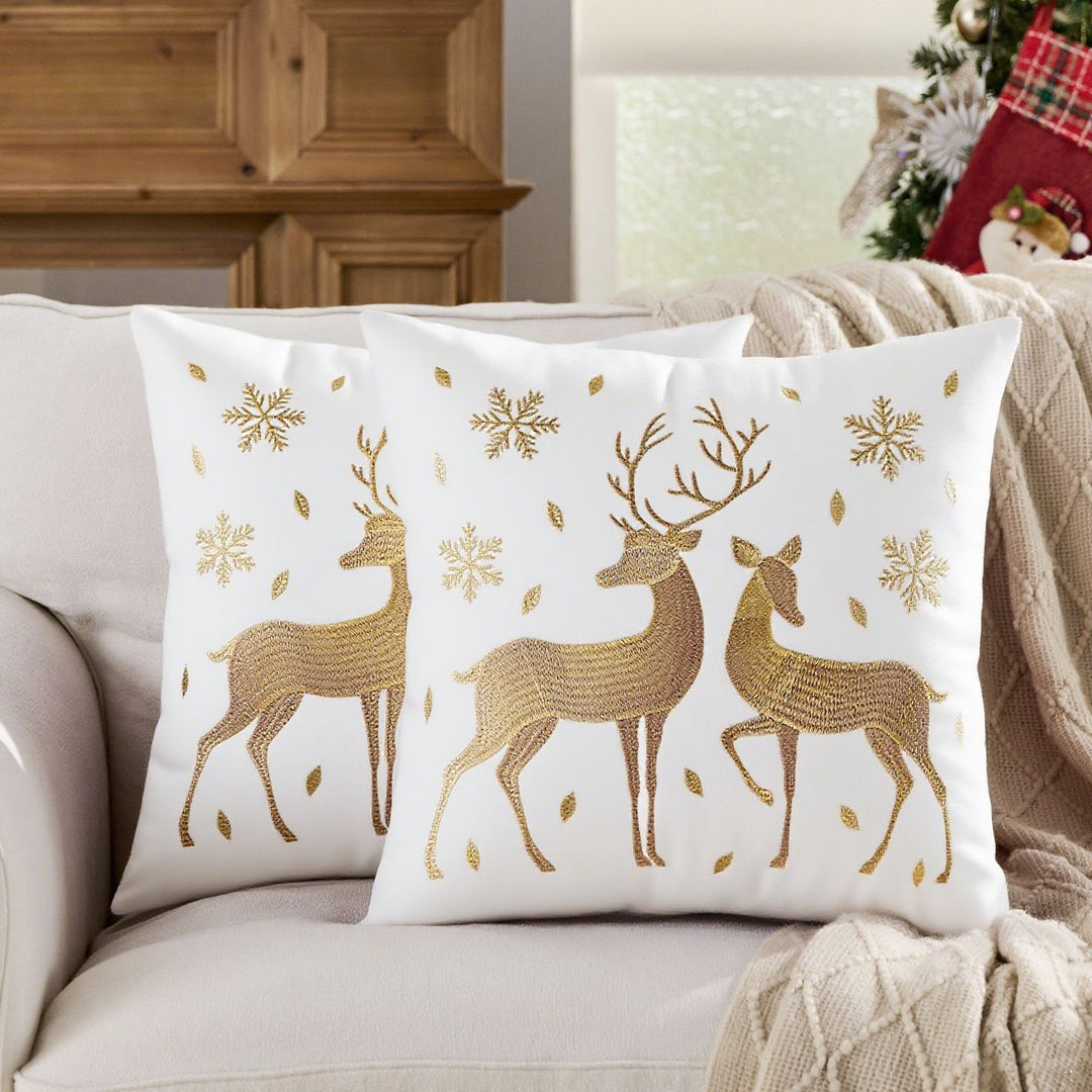Velvet Embroidered Festive Accent Pillow Cover with Metallic Script