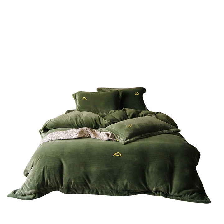 Washed Linen-Blend Cloud-Embroidered Duvet Cover Set with Hidden Closure