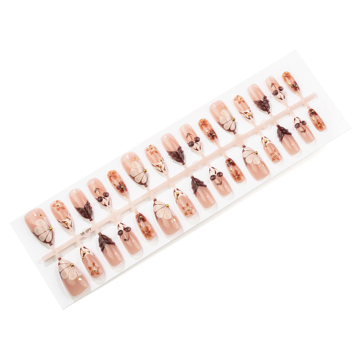 Artistic Floral and Cherry Press-On Nail Art Set Stornfield