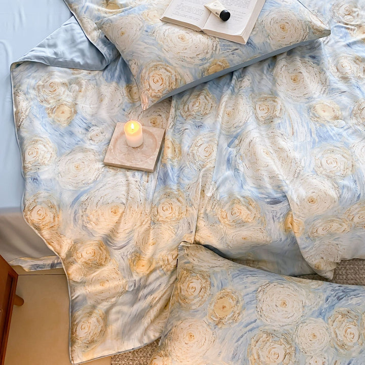 Bedding set made of cotton satin with subtle heart jacquard and silky glossy finish Stornfield