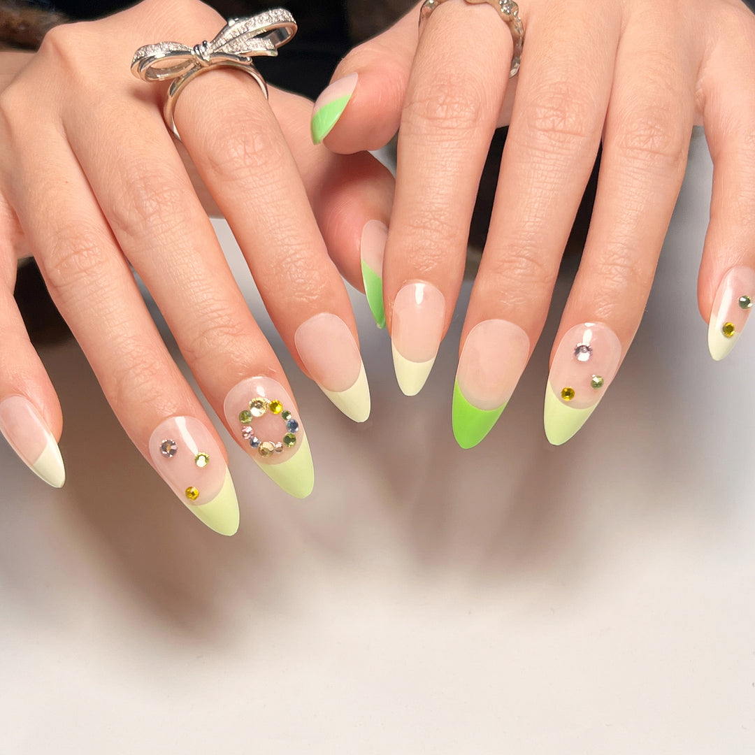 Artificial nail art with spring-like design and sparkling accents Stornfield