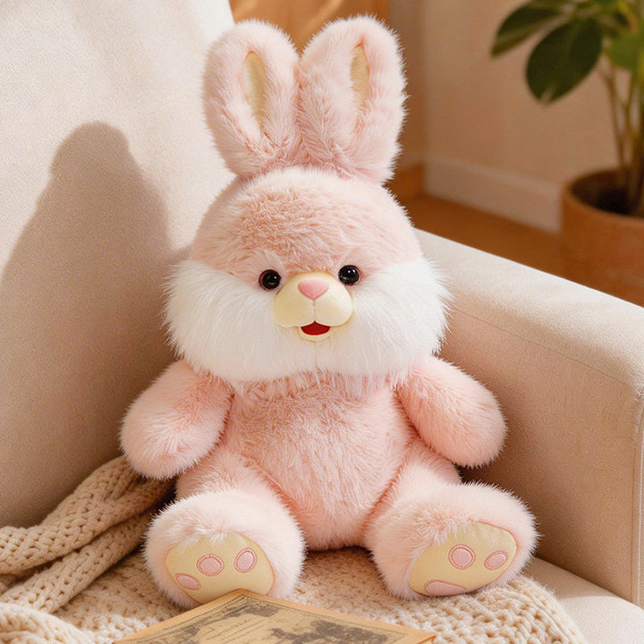 Plush Bunny Sitting Cuddle Companion with Fluffy Cheek Ruffs & Embroidered Paw Pads Stornfield