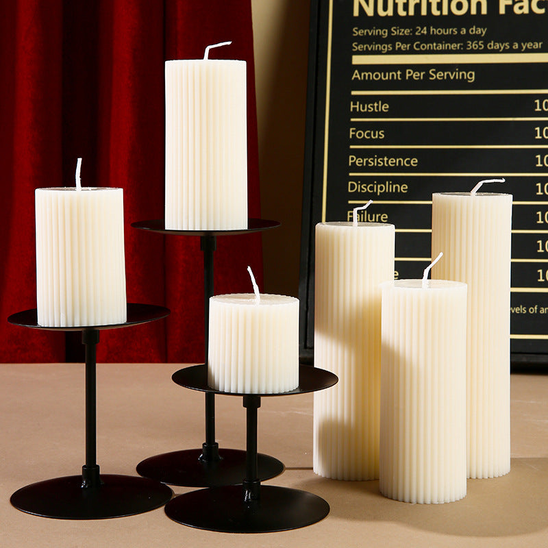 Hand-Poured Ribbed Pillar Candle for Home Decor