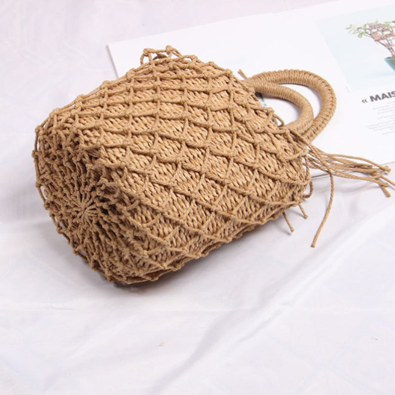 Braided Macrame Shoulder Bag with Decorative Fringe Stornfield