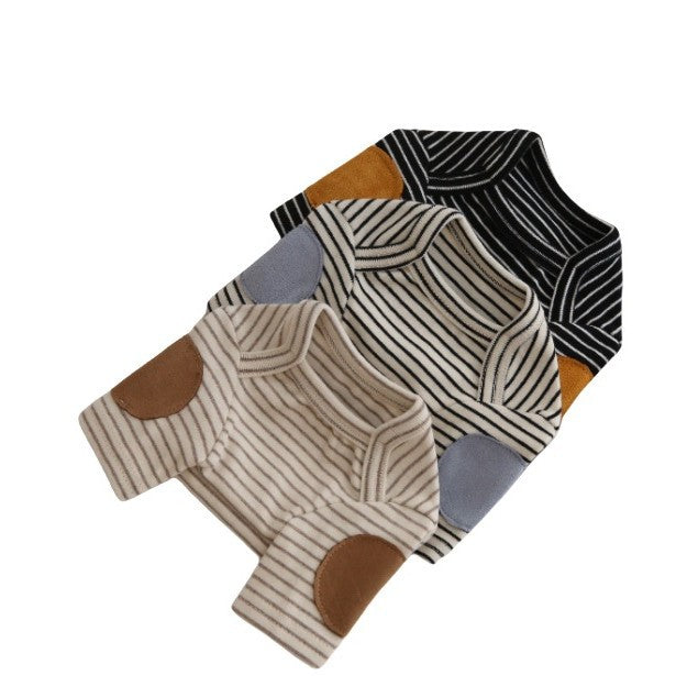 Striped Cotton Knit Dog Tee with El Patches & Rounded Belly Cut