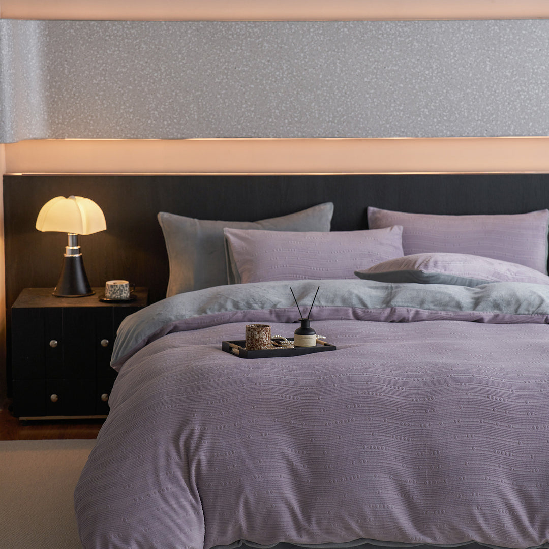 Embossed Dot Textured Duvet Cover Set with Brushed Reversible Backing and Pillow Shams