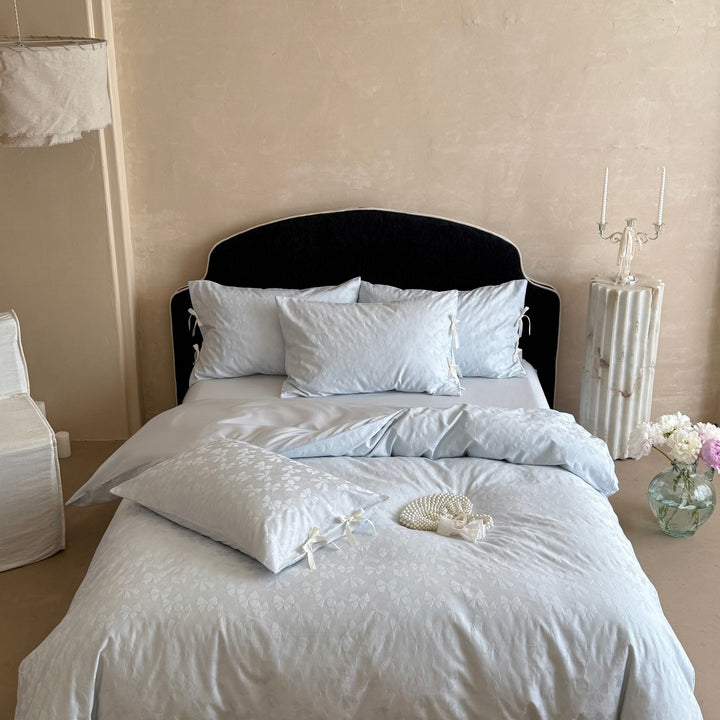 Jacquard Butterfly Duvet Cover Set with Ribbon-Tie Shams