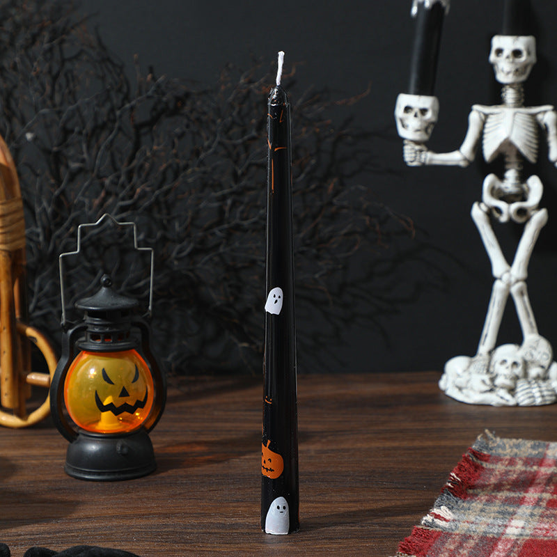 Halloween Decorative Tall Taper Candle with Printed Ghost and Pumpkin Motif