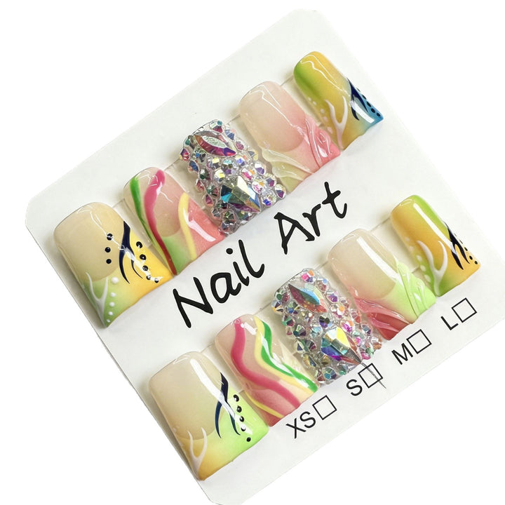 Decorative Press-On Nail Art Set with Gem Accents