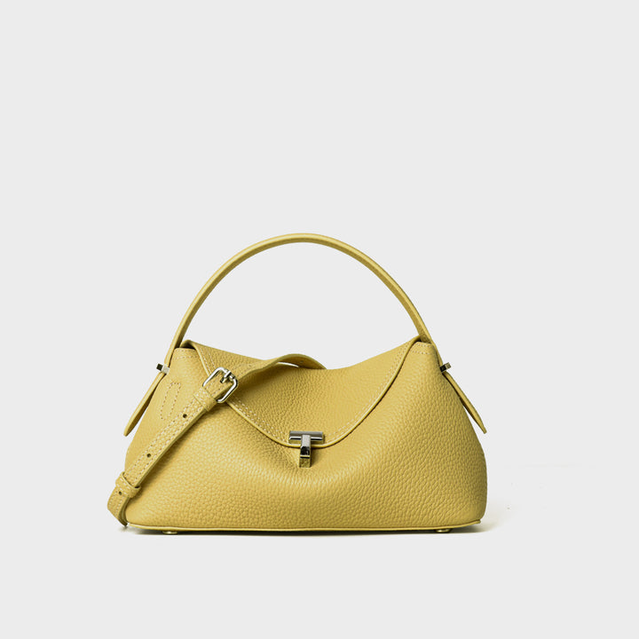 Curved Envelope Top-Handle Pebbled Satchel with Removable Crossbody Strap