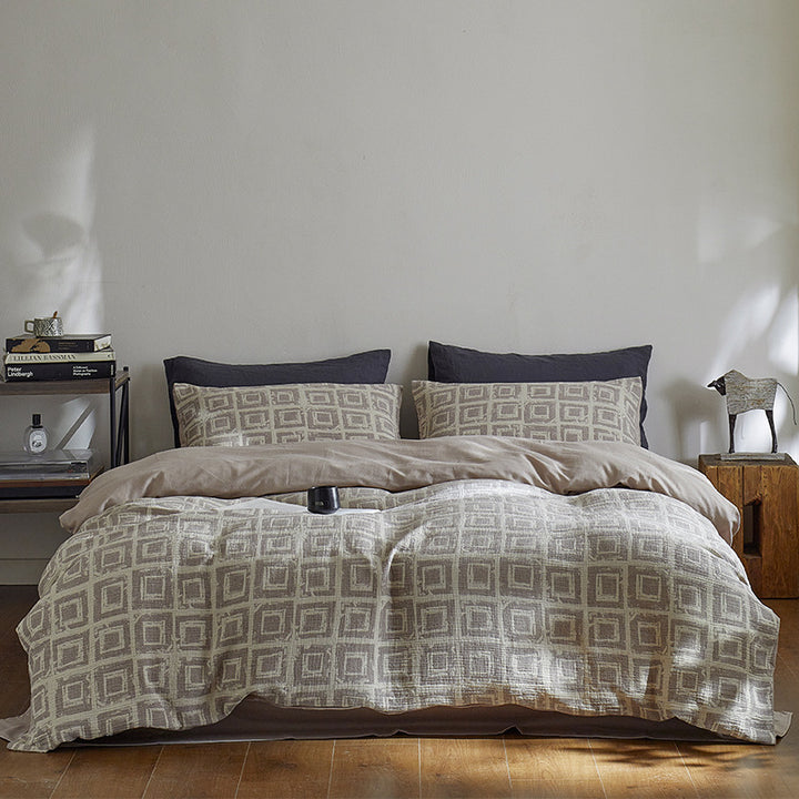 Quilted Botanical Cotton-Linen Comforter Set with Textured Floral Matelassé and Envelope Pillow Shams