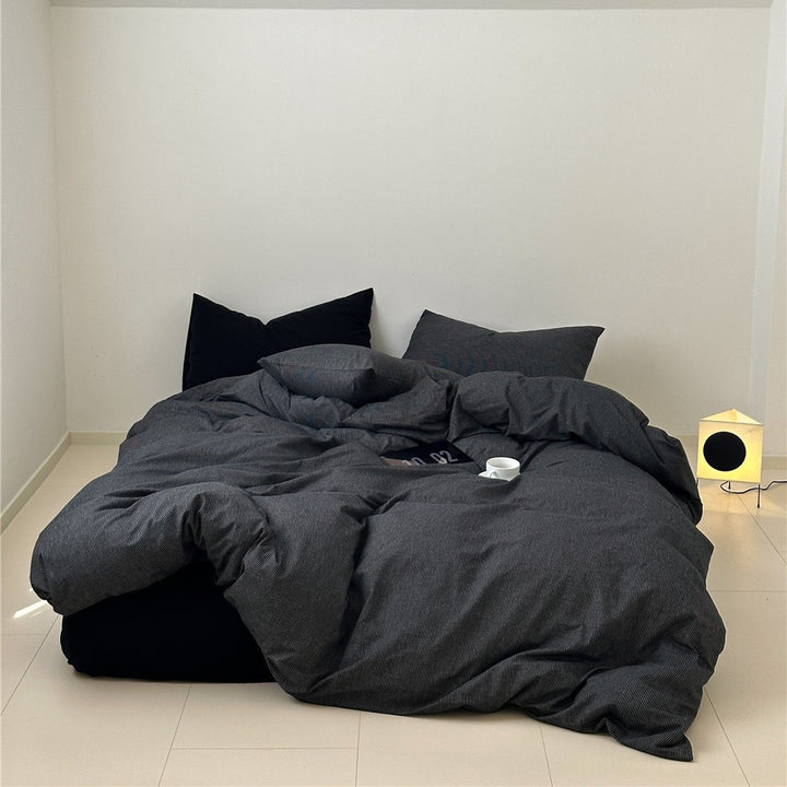 Pinstripe Brushed Microfiber Duvet Cover and Pillowcase Set