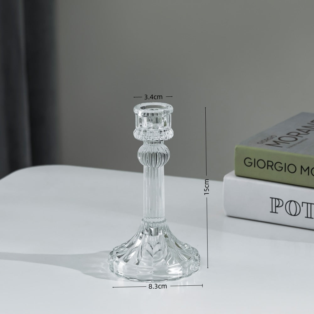 Pressed Crystal-Style Ribbed Glass Taper Candle Holder Stornfield