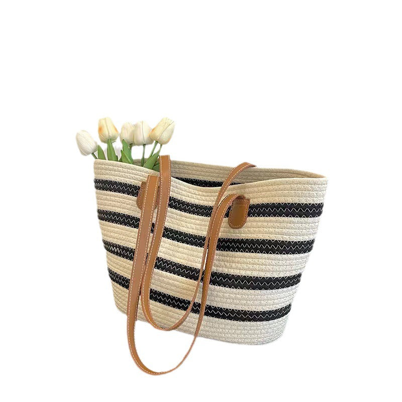 Elegant Tote Bag Made of Woven Bast Material with Robust Leather Accents Stornfield