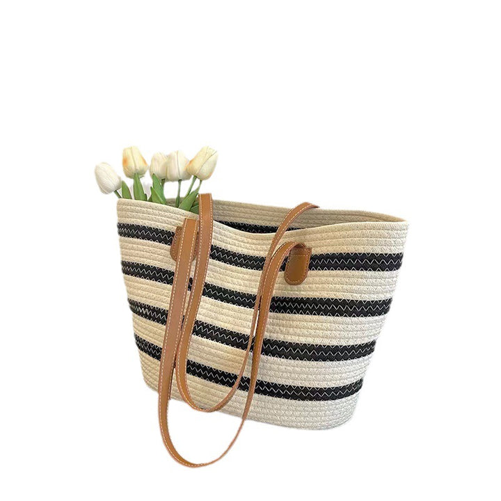 Elegant Tote Bag Made of Woven Bast Material with Robust Leather Accents Stornfield