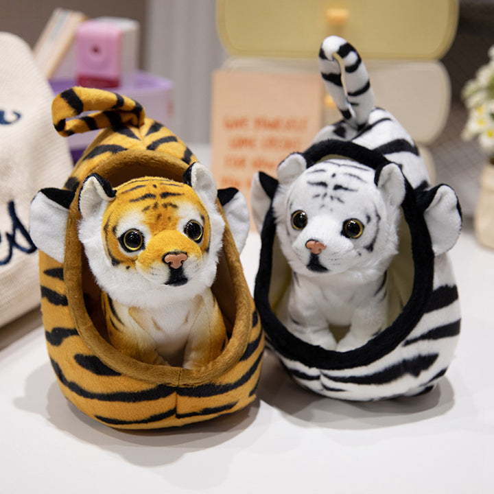Plush Tiger Peekaboo Nest Comforter Toy with Hooded Pocket and Removable Cub Stornfield
