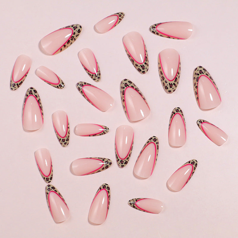 Artistic Stiletto Press-On Nail Set with Leopard Print Accents Stornfield