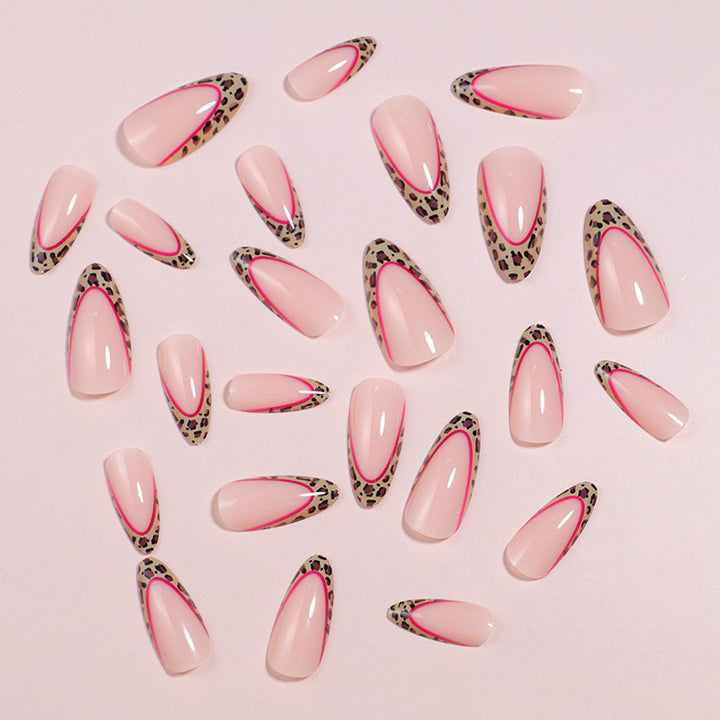 Artistic Stiletto Press-On Nail Set with Leopard Print Accents Stornfield