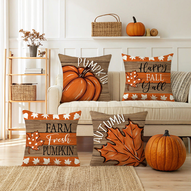 Autumn Harvest Decorative Throw Pillow Cover with Rustic Pumpkin Print