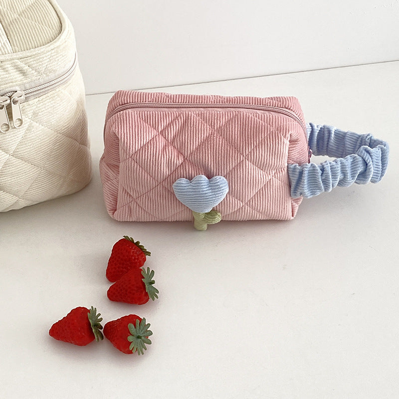 Floral Embellished Quilted Cosmetic Storage Case